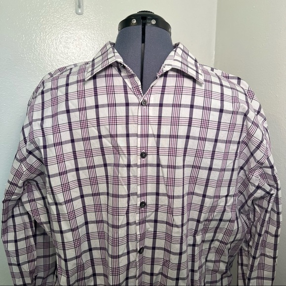 J. Ferrar Button Down Shirt White Purple Plaid - Picture 3 of 10